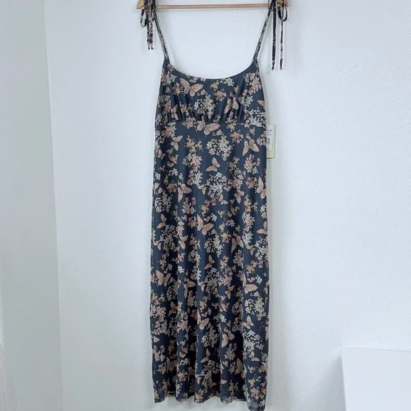 NWT Live To Be Spoiled Butterfly Mesh Overlay Midi Slip Dress Navy Floral Large - Picture 2 of 15
